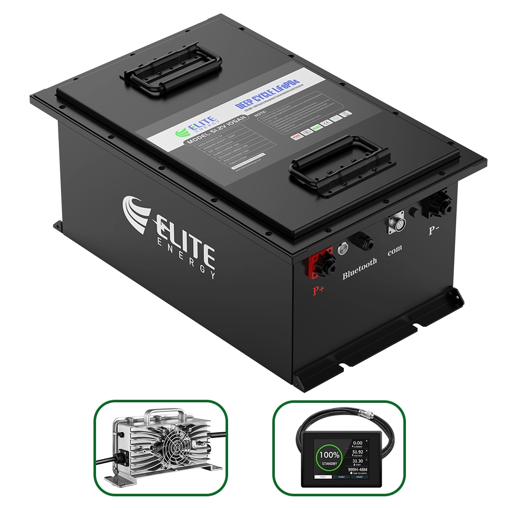 Carrinho de golfe Elite 51,2 V 105ah bateria de fosfato de ferro de lítio 36V Bateria de iões de lítio IP67 de 48 V 60 V 72 V 160 a 200 a LiFePO4 Bateria de comunicação Bluetooth à prova de água