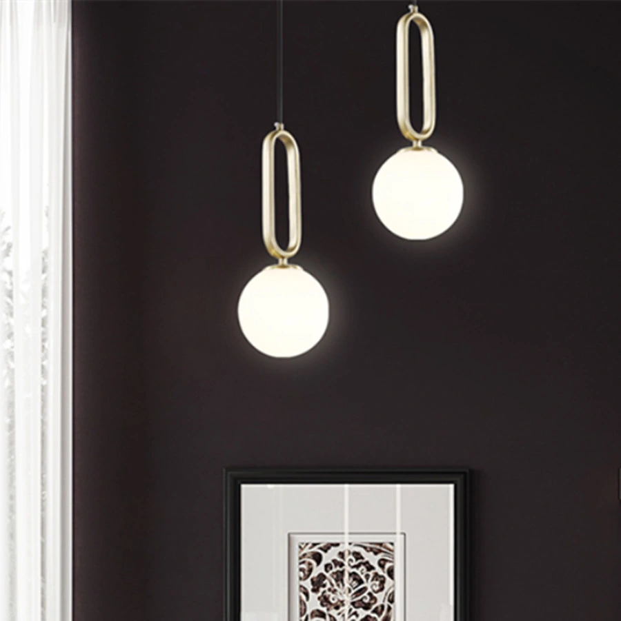 Décoration moderne dorée dans les chambres, anneau ovale givré Luminaire à pendentif globe en verre (WH-AP-298)