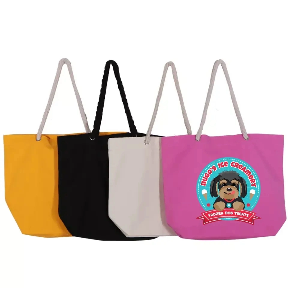 Новый логотип Custom Print Большой пляжный сублимационный оптом покупки Сумка Tote Cotton Canvas Beach Bag ручки для каната