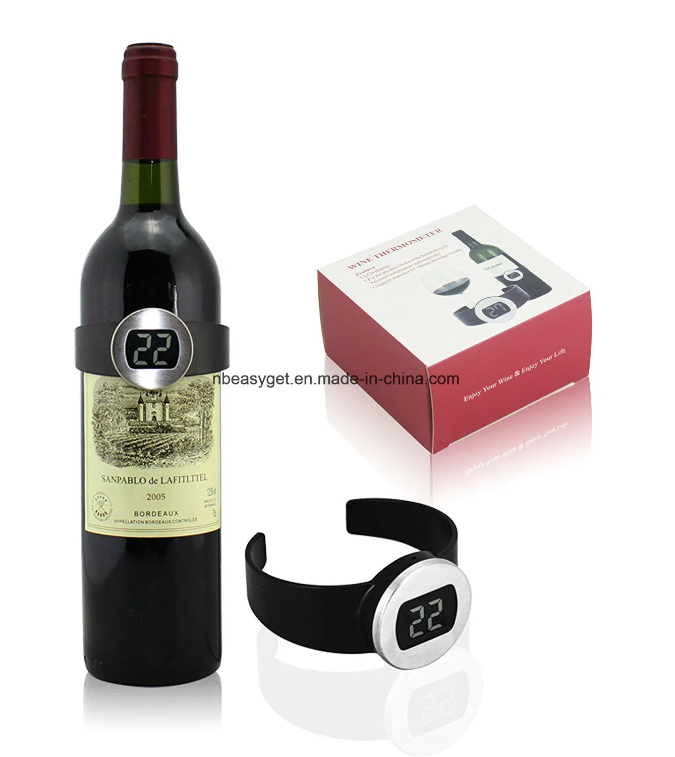 Champagne and Wine Bottle Snap Thermometer Digital Instant Read Thermometers with LED Display for Wine Enthusiast Red Wine Bracelet Thermometer Esg10124