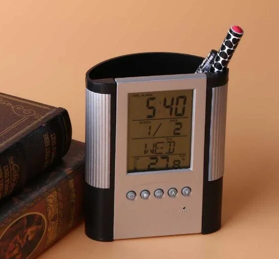 Plastic Pen Holder with Clock. Alarm& Weather Station