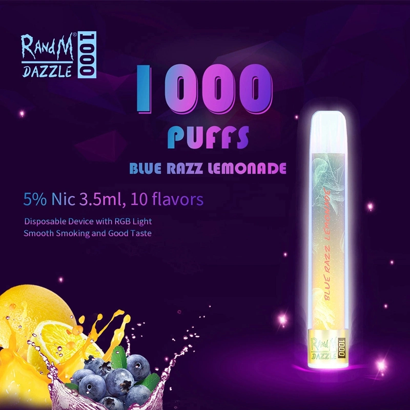 10 ألوان تصميم لطيف راندم Dazzle 1000 جهاز التبخير الظرف القابل للاستخدام مرة واحدة