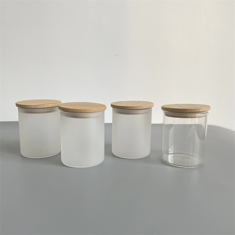 9oz 270ml Blank Sublimation Clear Frosted Glass Storage Containers Food Candle Jar Candle-Making Glass Individual White Box Package with Bamboo Wooden Lids