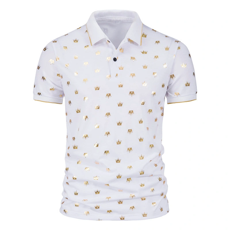 2021 New Men's Fashion Crown Bronzing Printing Short-Sleeved Polo Shirt