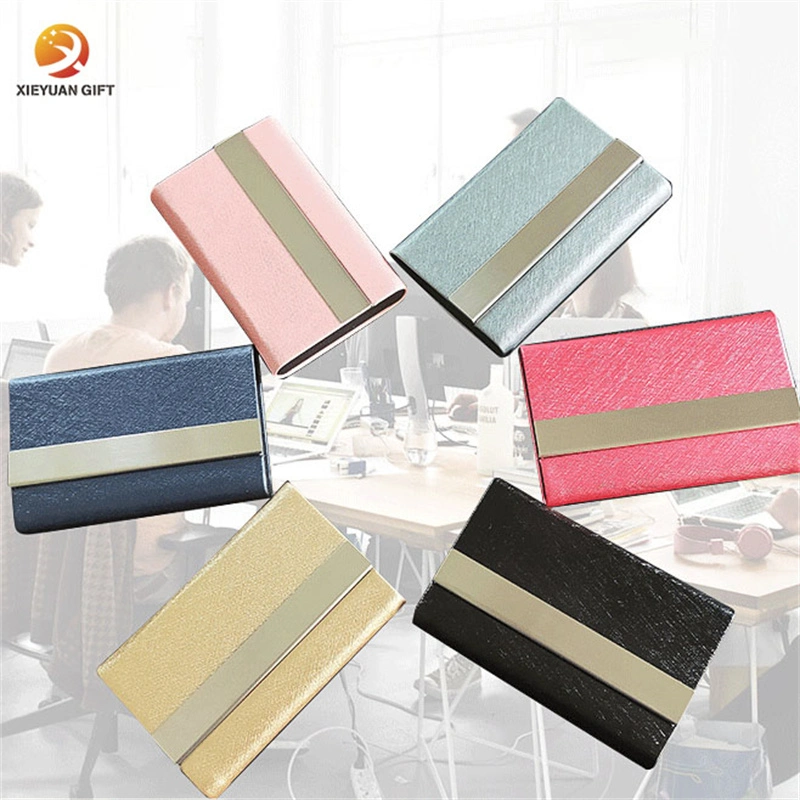 Factory Custom Logo Business Fashion Metal Stainless Steel Leather Color Blank PU Business Card Holder