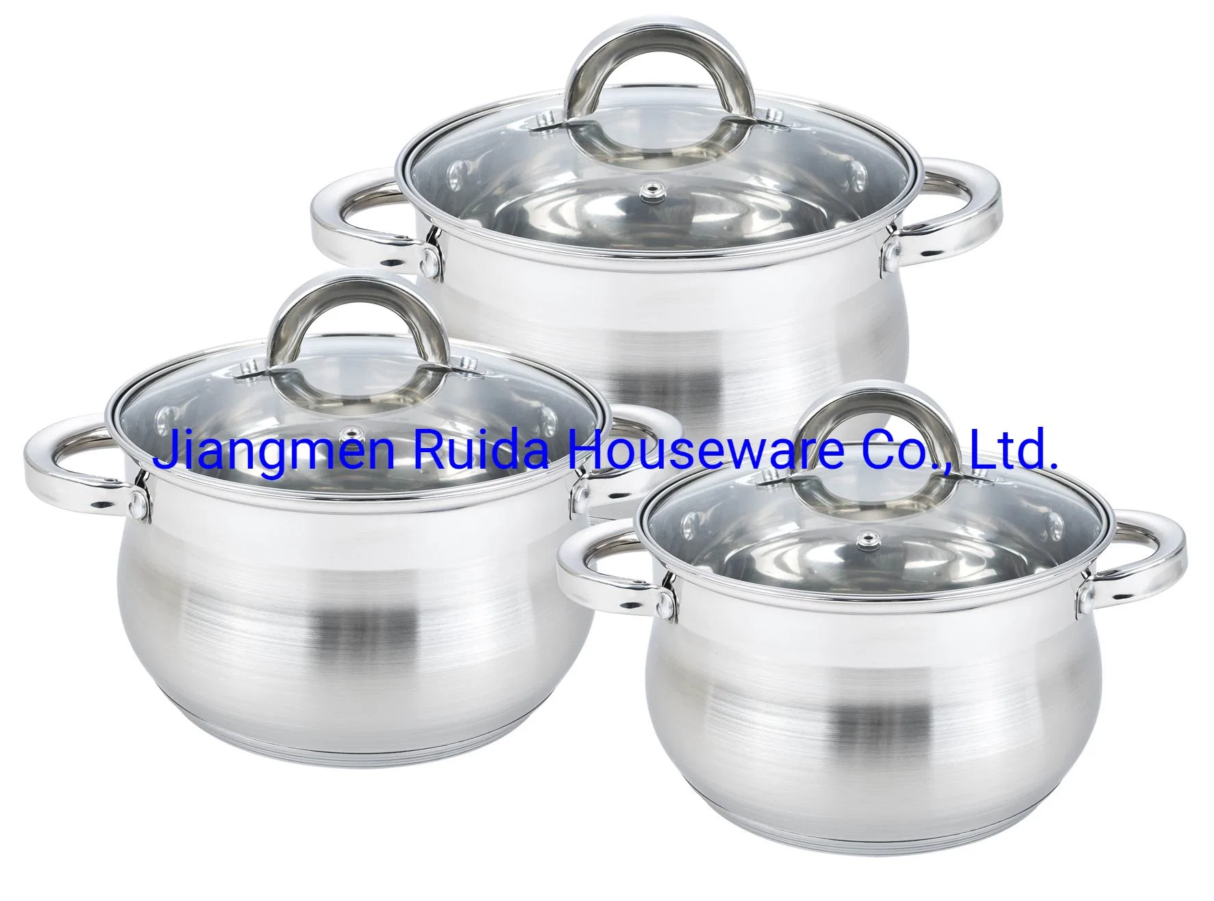 New Arrival in Fashion Glass Lid Big Belly Stainless Steel Kitchenware Set Wholesale Full Size