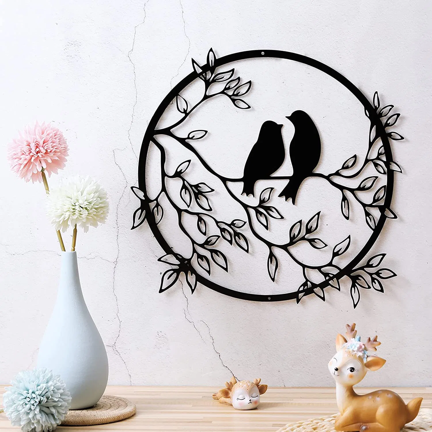 Metal Wall Art Bird on Tree Branch, Bird Wall Art Decor for Living Room Jardín Oficina dormitorio Casa Wall Party Wall decoración colgante