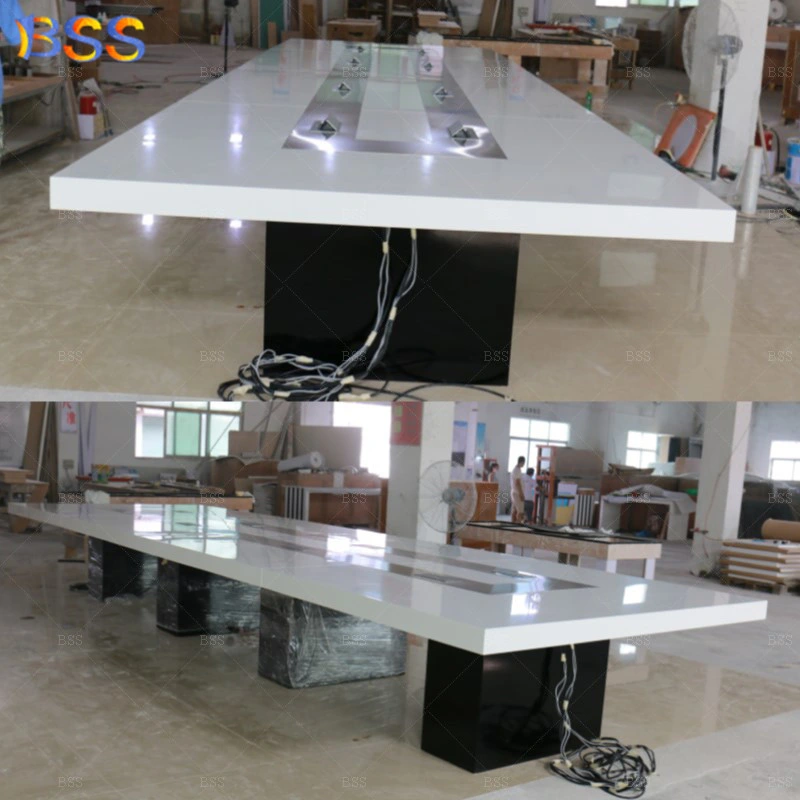 Small Office Conference Table with Wheels Custom Size Rectangle Marble Top Conference Table with Outlet