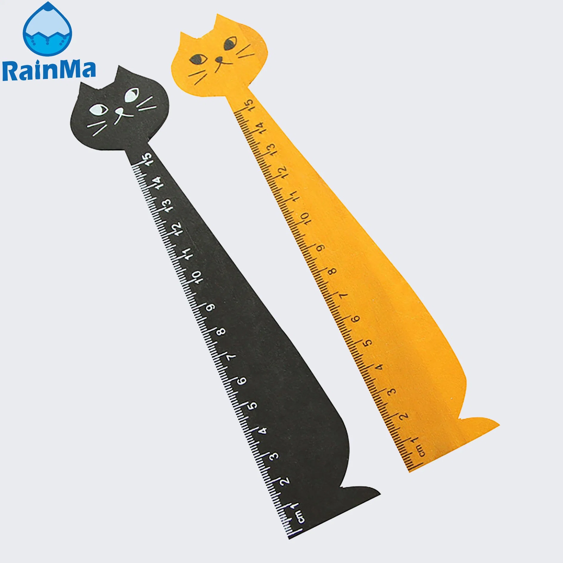 School 15cm Scale Cartoon Kawaii Cat Shape Solid Wood Measuring Ruler for Kids