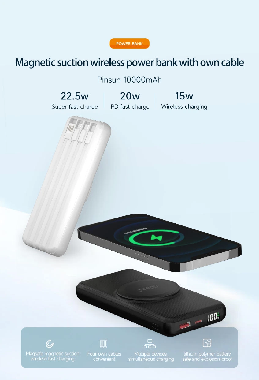 Venta de energía caliente Banco con QC22.5W PD20W Super potencia de carga para el iPhone carga inalámbrica USB cargador de zócalo de la batería