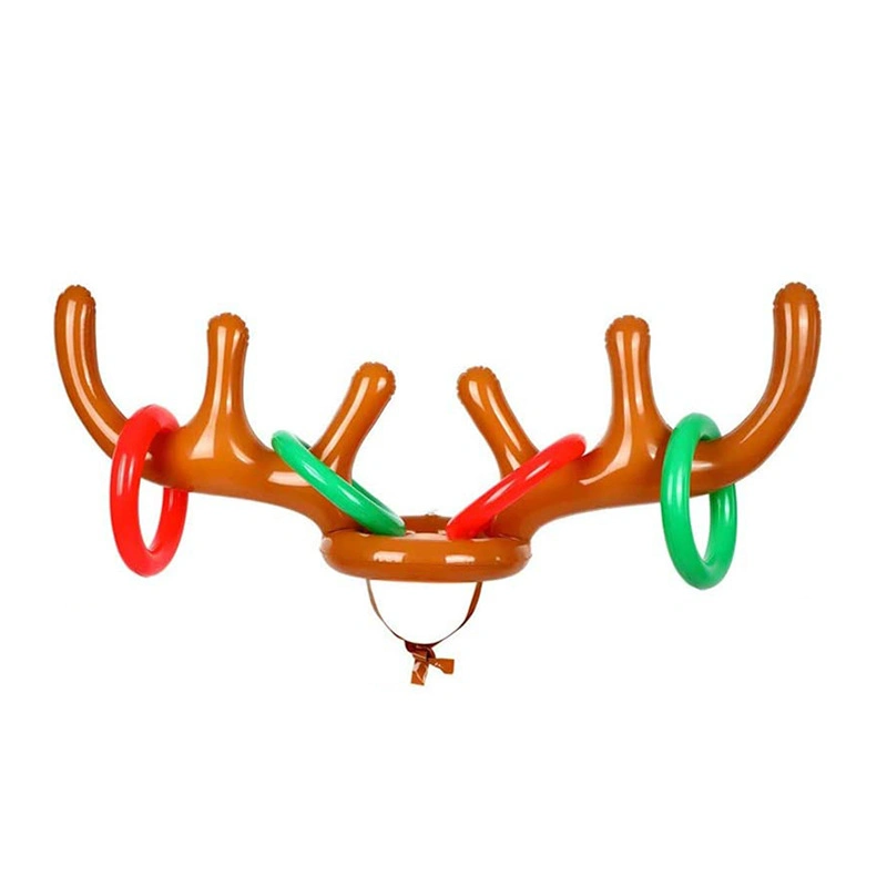 Family Christmas Party Games Inflatable Reindeer Antler Game Hat with Rings