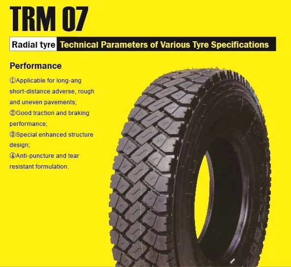 Pneus de camiões TBR com 13R22.5 Trm07 pneus de camiões Tubeless Radial