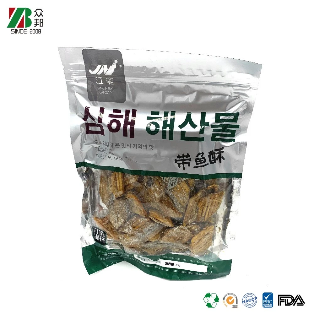 500g Three Sides Seal Crispy Bone Grilled Fish Fillet Seafood Snack Specialty Packaging Ziplock Bag with Clear Window