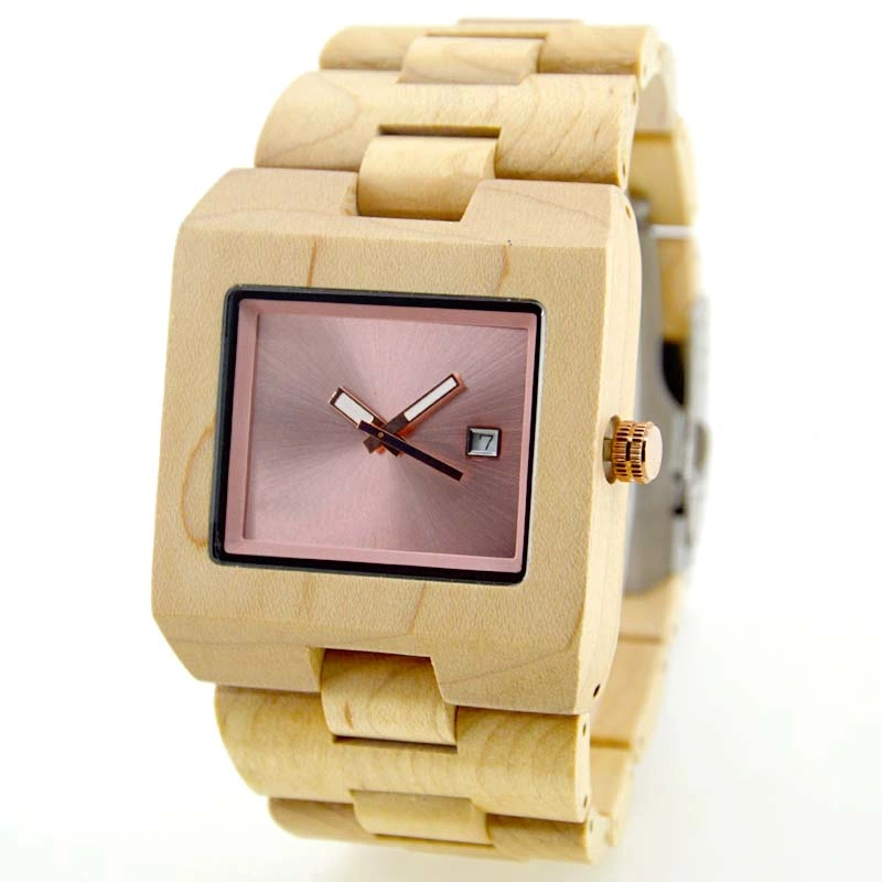 Custom Brand Handmade Square Maple Wrist Watch