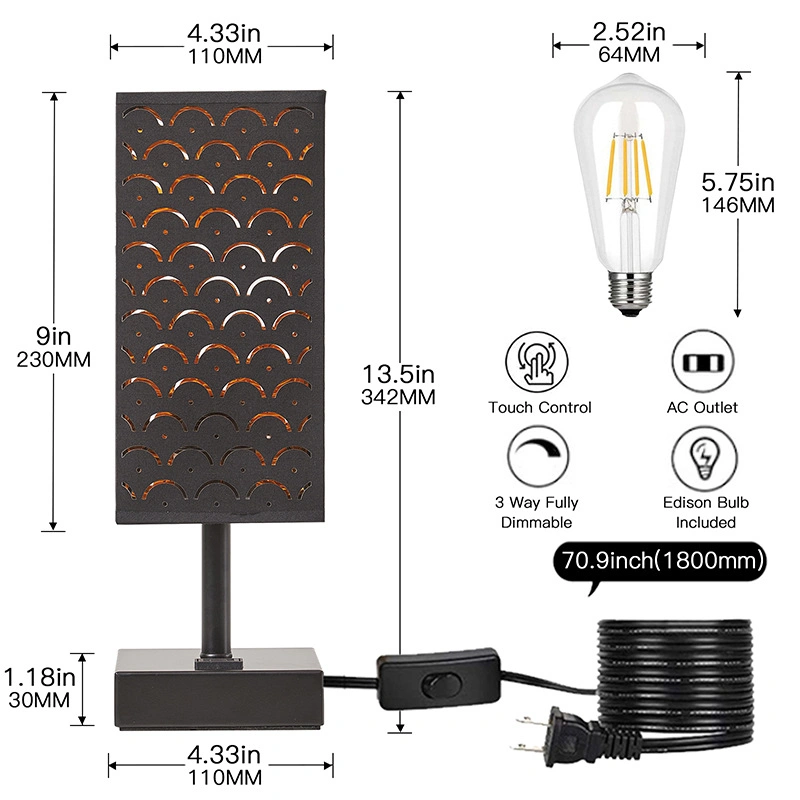 Touch Dimmer Desk Light with Special Design Shade Square Shaped Bedside Light E27 LED Bulb