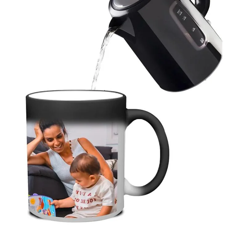 Hochwertige 11oz Weiß Schwarz Keramik Kaffee Tassen Blank Farbe Ändern Sie Die Becher Mit Magischer Sublimation