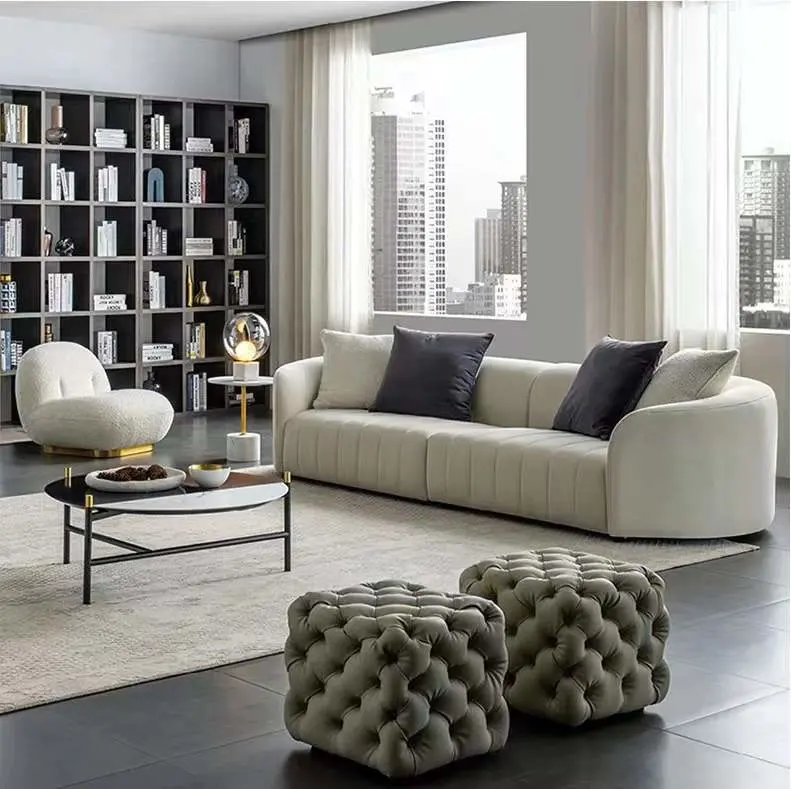 High End Italian Style Soft White Living Room Furniture Sofa Set Modern Comfortable Home Furniture Fabric L Shape Sofa