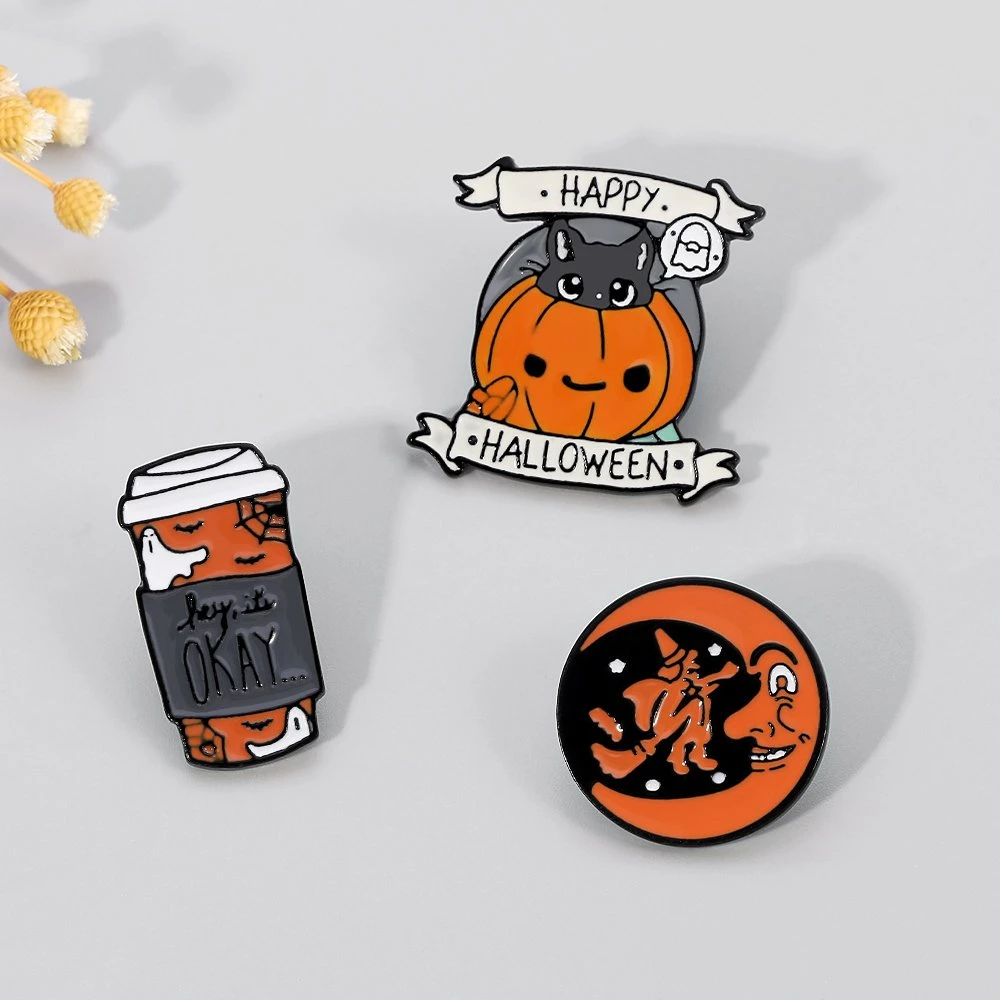 Hot Sale Anime Cartoon Hard Soft Metal Enamel Pin Halloween Horror Spoof Lapel Pin Pumpkin Badge