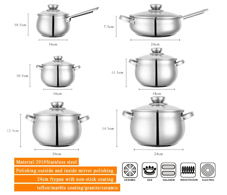 Vente en gros ustensiles 12PCS Cooking Pot batterie de cuisine en acier inoxydable