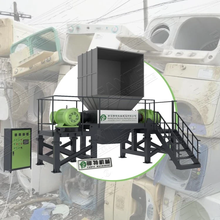 آلة تقطيع ذات رمحين لإعادة تدوير النفايات الصناعية لهياكل السيارات والإطارات لإعادة تدوير المعدن القديم والبلاستيك والحبيبات الخشبية.