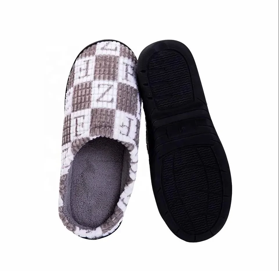 Casa de los hombres memoria espuma Corduroy Plaid Carta algodón Interior Anti-Skid Mantén las zapatillas calientes