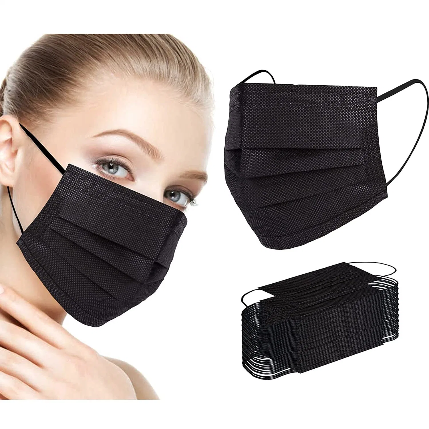 CE FDA 3 plis 4 plis Boucle d'oreille Attache Hôpital Mascarilla Non tissé Type Iir Fournisseur en gros Poussière Bleu Blanc Noir Masque facial médical jetable de protection chirurgicale.