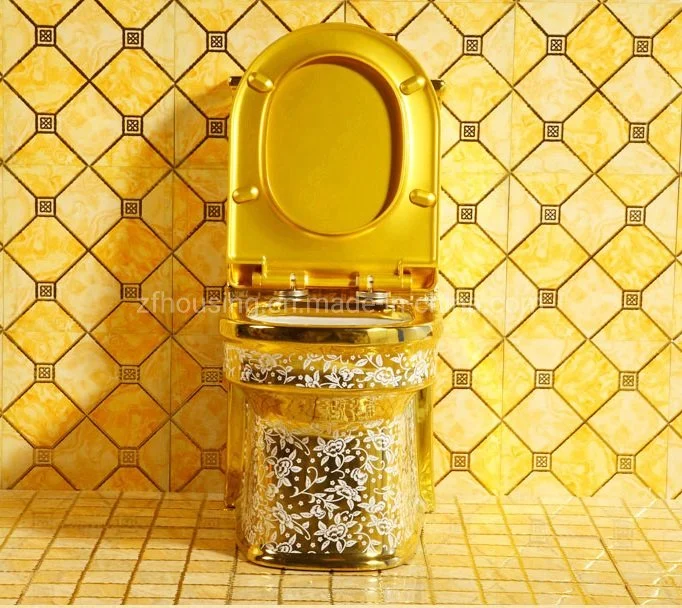 New Large Caliber Silent Gold-Plated Toilet Super Whirlpool One Piece Gold Toilet for Bathroom