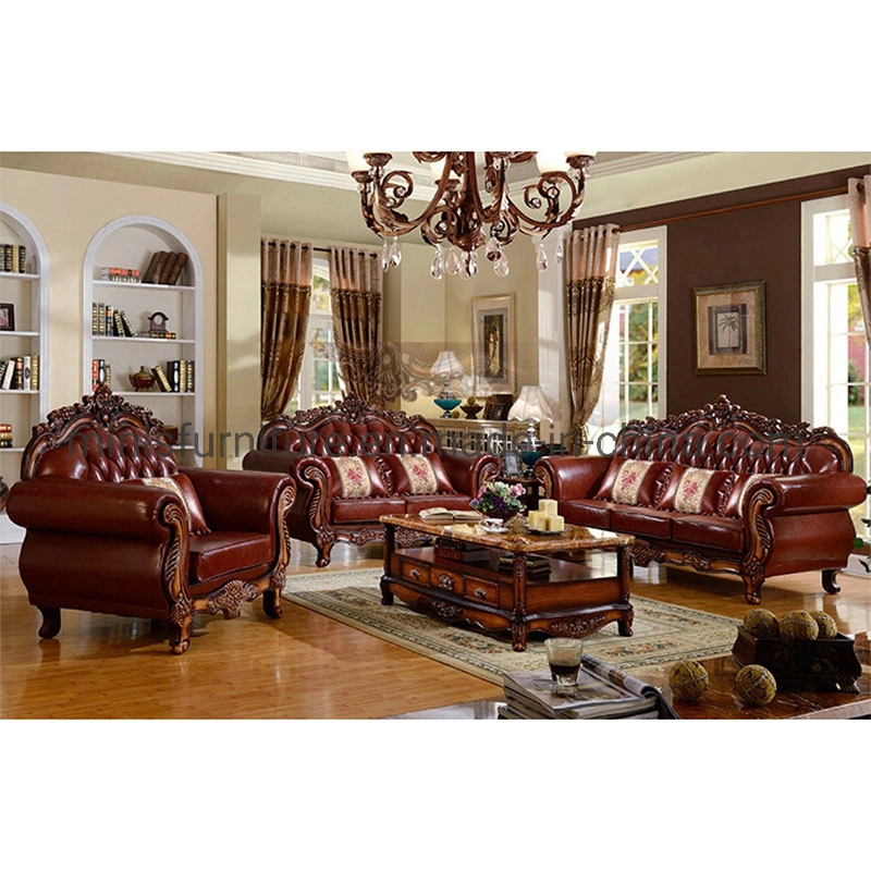 (MN-SF115) Hotel/Home Living Room Furniture European Wood White Leather 1+2+3 Sofa Set