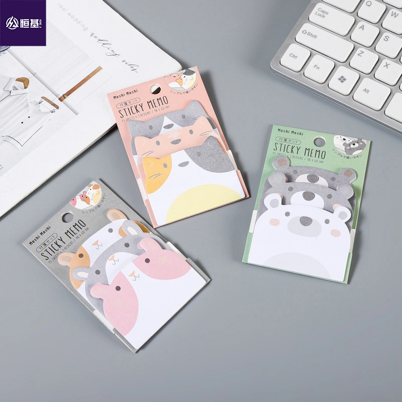 Material de escritório Cartoon animais forma Self-Stick Memo Pad Papelaria Bonitinha notas adesivas