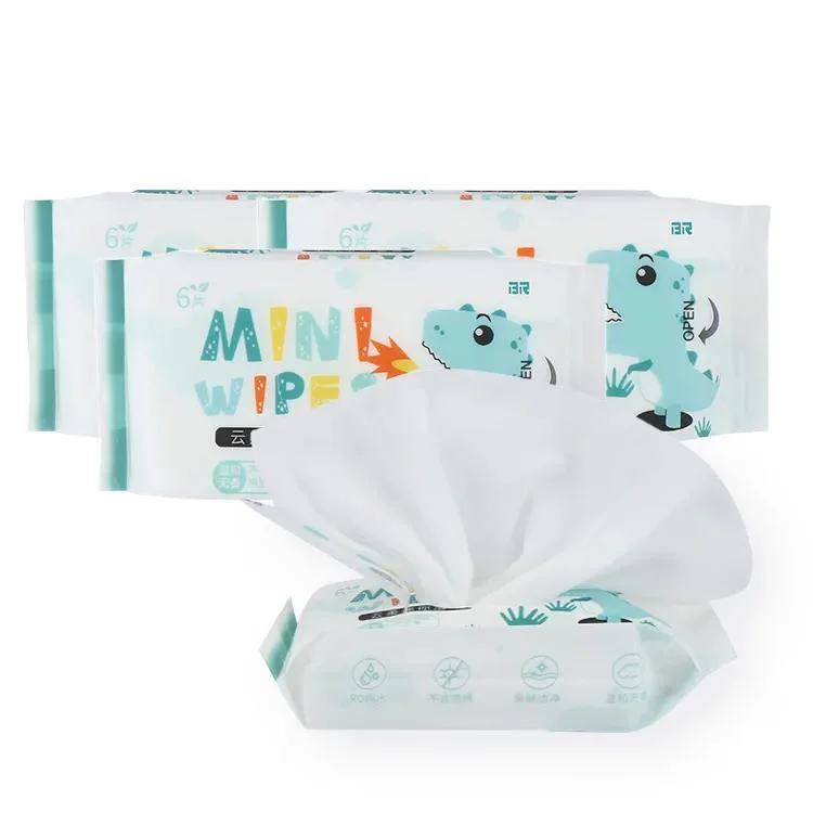 Scent Free 100% Pure Water Baby Wet Wipes Mini Pocket Package 6PCS Organic Wet Tissue for Sensitive Skin