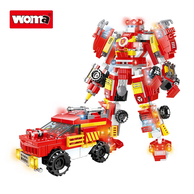 Woma Toys Own Brand Studen High Quality Low Price Blocks Small Building Bricks 6 in 1 Fire Rescue Car Transform Robot Model Set Toy Car Christmas Gifts