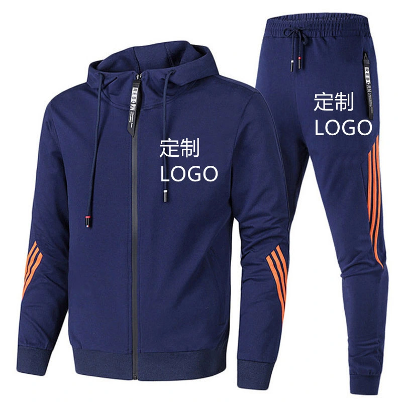 Logotipo personalizado Men's Tracksuits Sweatsuits para los hombres establecen la vía de 2 piezas trajes atléticos casual encapuchados trotar calentar cremallera completa el sudor se adapte a