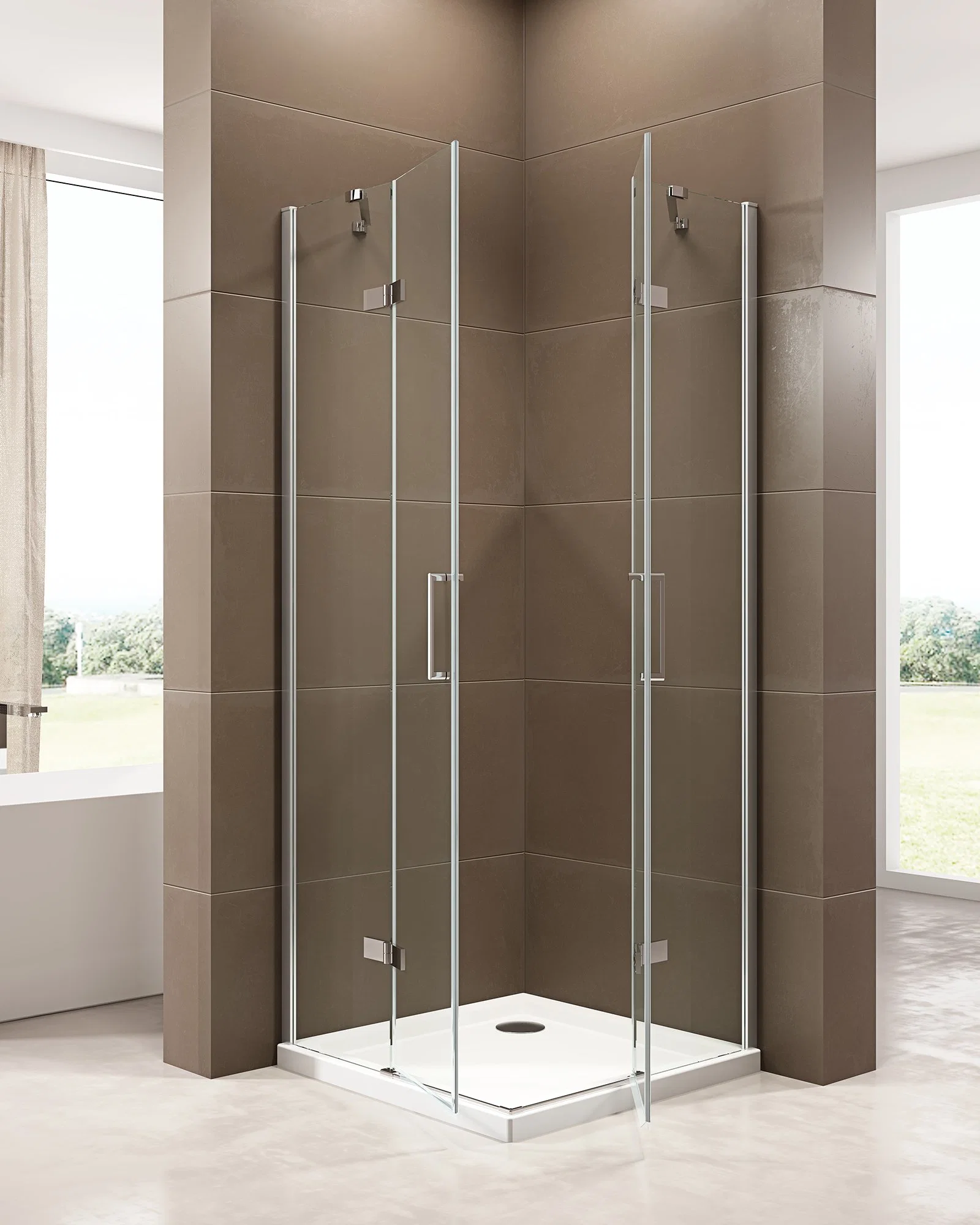 High Chrome Tempered Glass Shower Room Infold Door