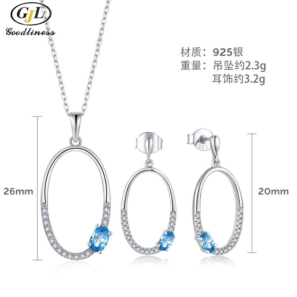 S925 argent lettre O en forme de Zircon boucles d'oreilles collier deux pièces bijoux Définir