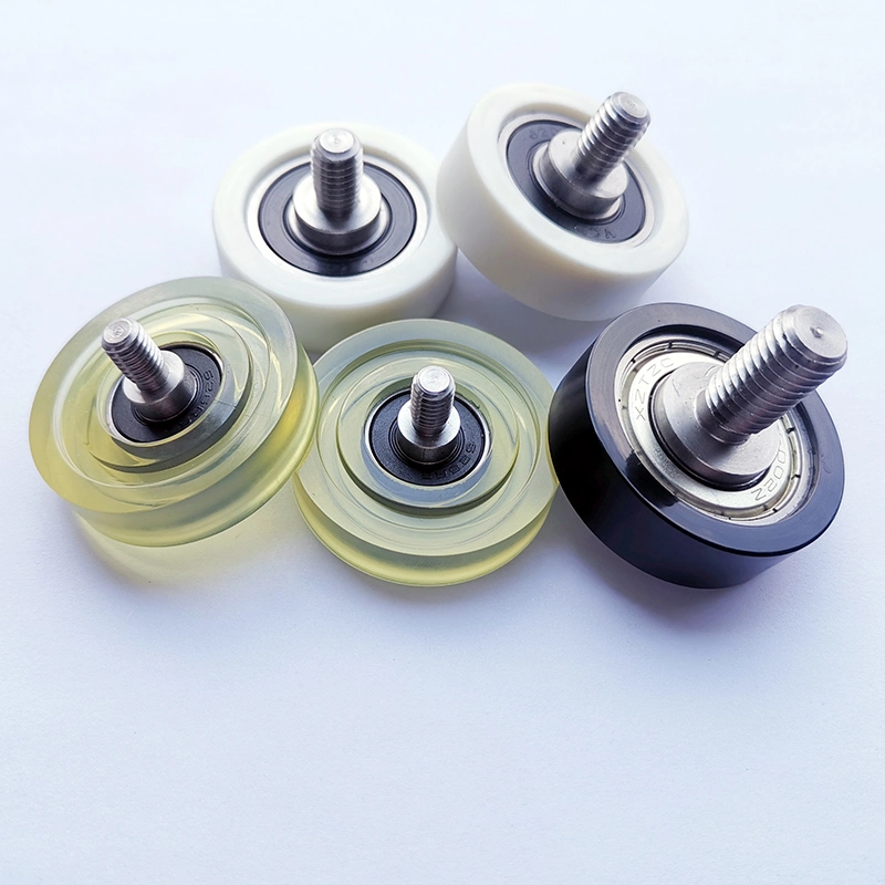 6x20x8.5 mm Polyurethane Soft Rubber Wheel Nylon Coated Ball Bearing With Stud / Plastic Sliding Door Roller / Sliding Window Wheel