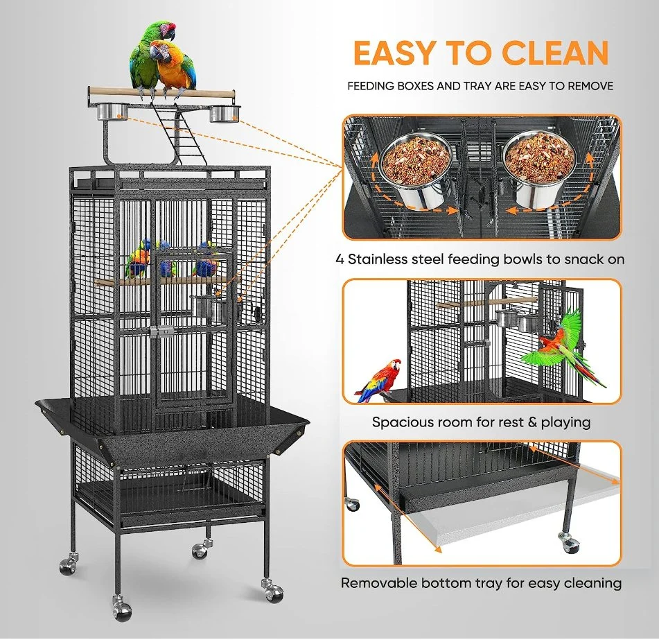 61 pulgadas 2en 1 grandes Cages para aves en venta con soporte rodante Playtop Parrot Chinchilla Finch Cage