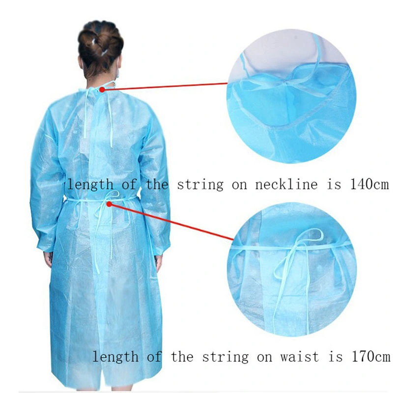 Disposable Nonwoven Waterprooof 40GSM PP+PE Protective Surgical/Isolation Gown