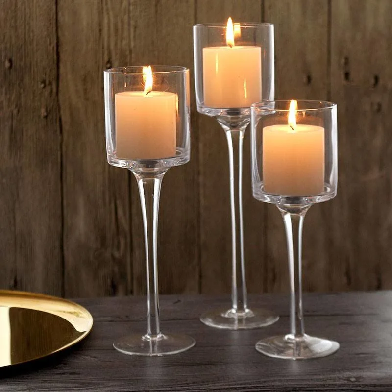 Tall Floating Candle Jars Suppliers Church Large Clear Empty Crystal Glass Candle Holder for Wedding Decoration