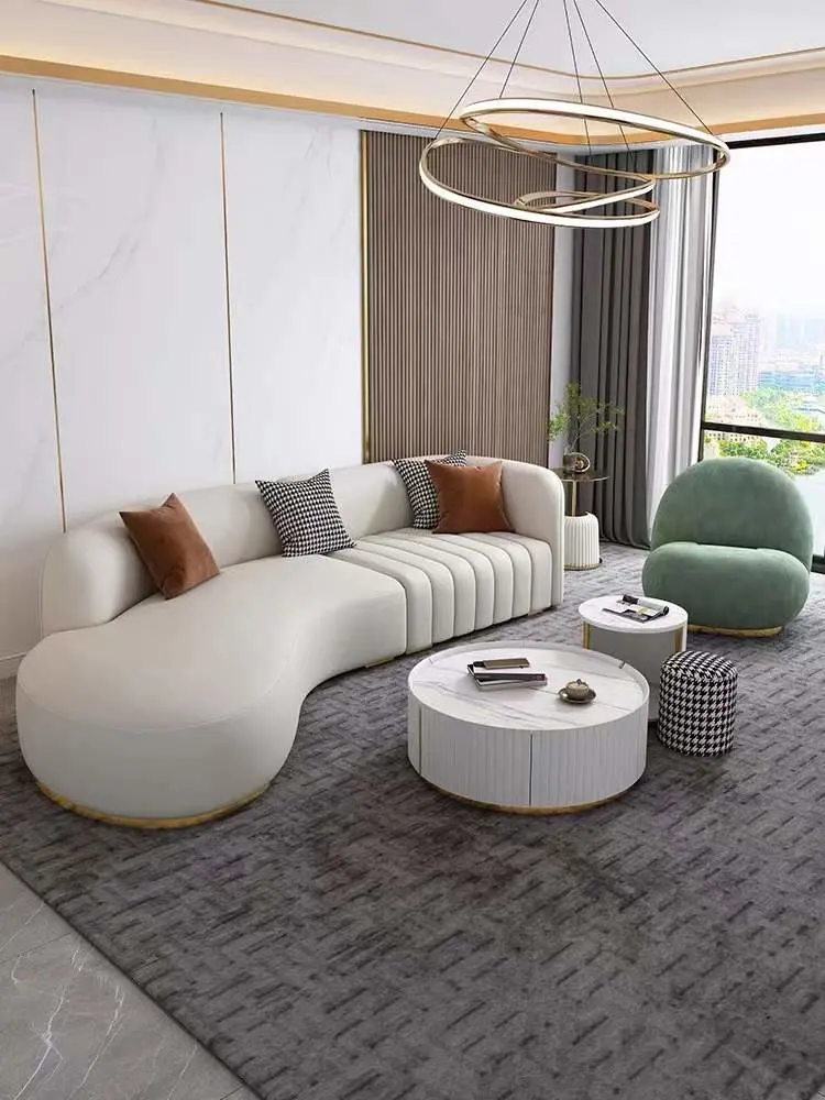 High End Italian Style Soft White Living Room Furniture Sofa Set Modern Comfortable Home Furniture Fabric L Shape Sofa