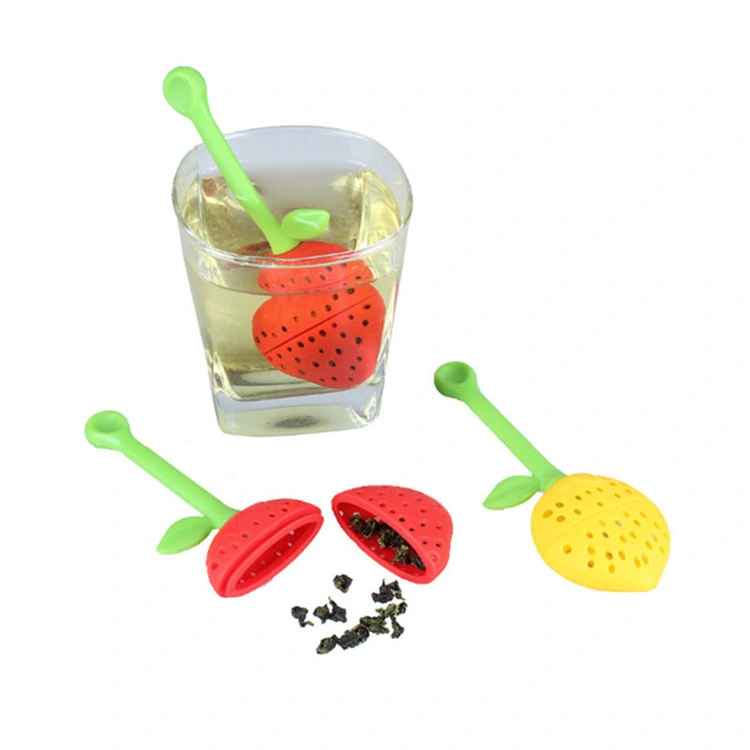 100% Food Grade Custom Strawberry Shape Red Color Silicone Bulk Tea Infusers Tea Bag for Kitchenware (XY-TB-13)