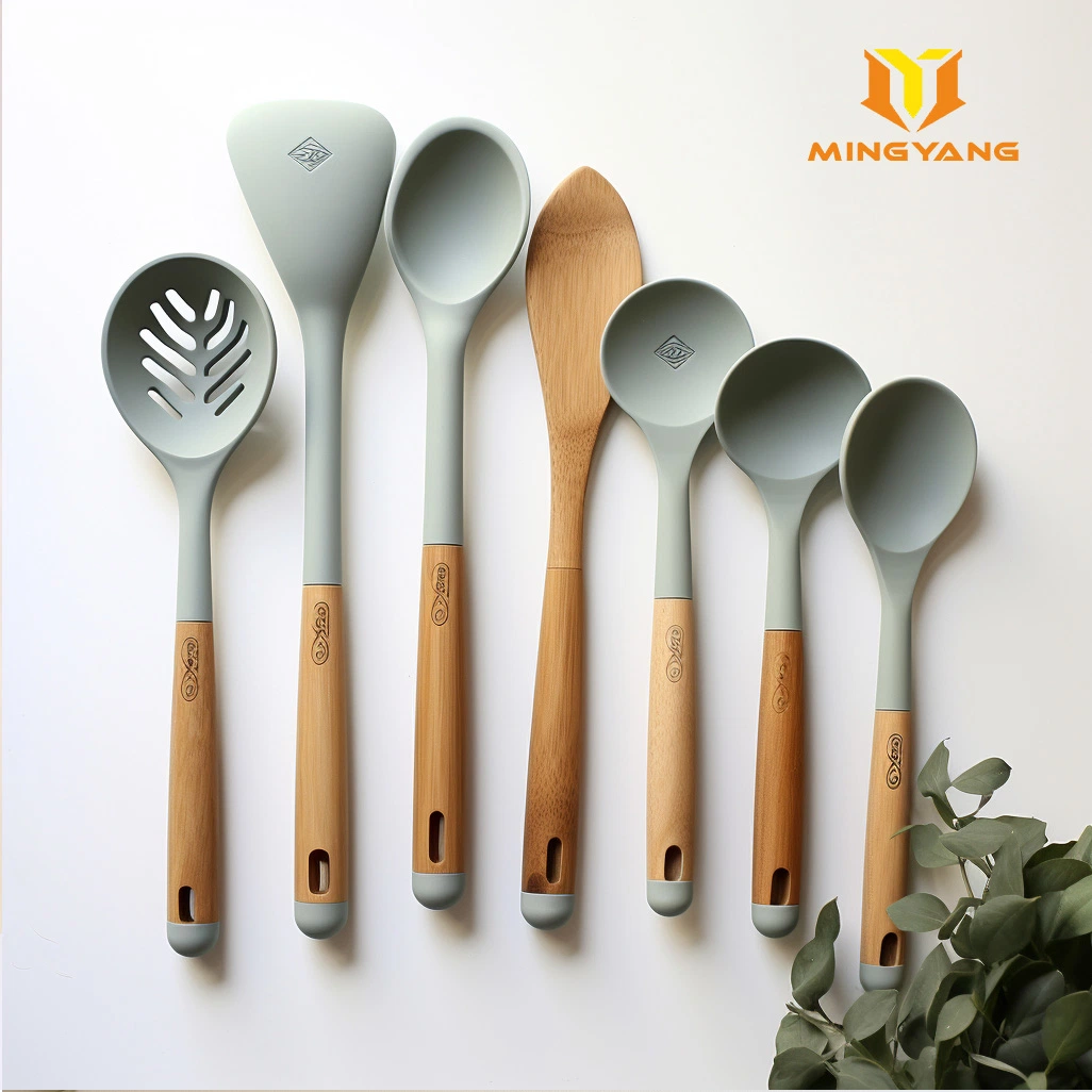 Utensílios de cozinha por atacado com cabos de madeira Food Safe Cooking Tools Para utilização na cozinha