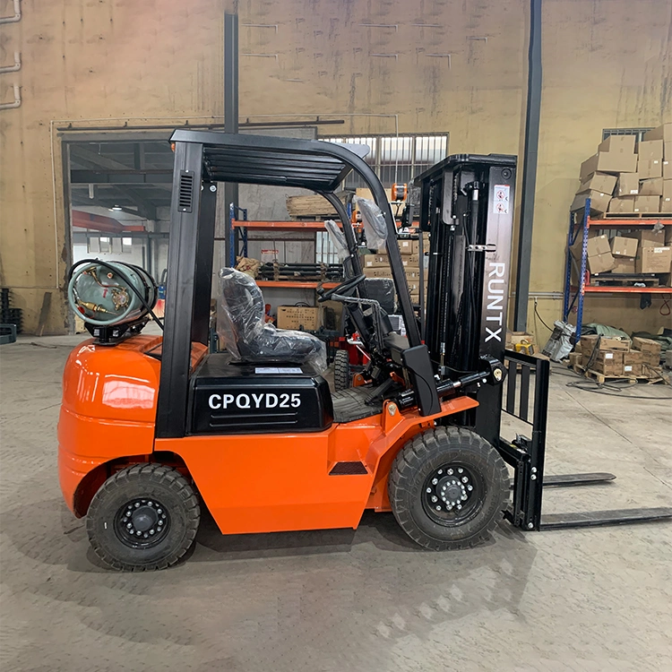 Runtx Brand Dual Fuel Forklift 2.5 Ton LPG Gasoline Forklift with Side Shift Triple Full Free Mast