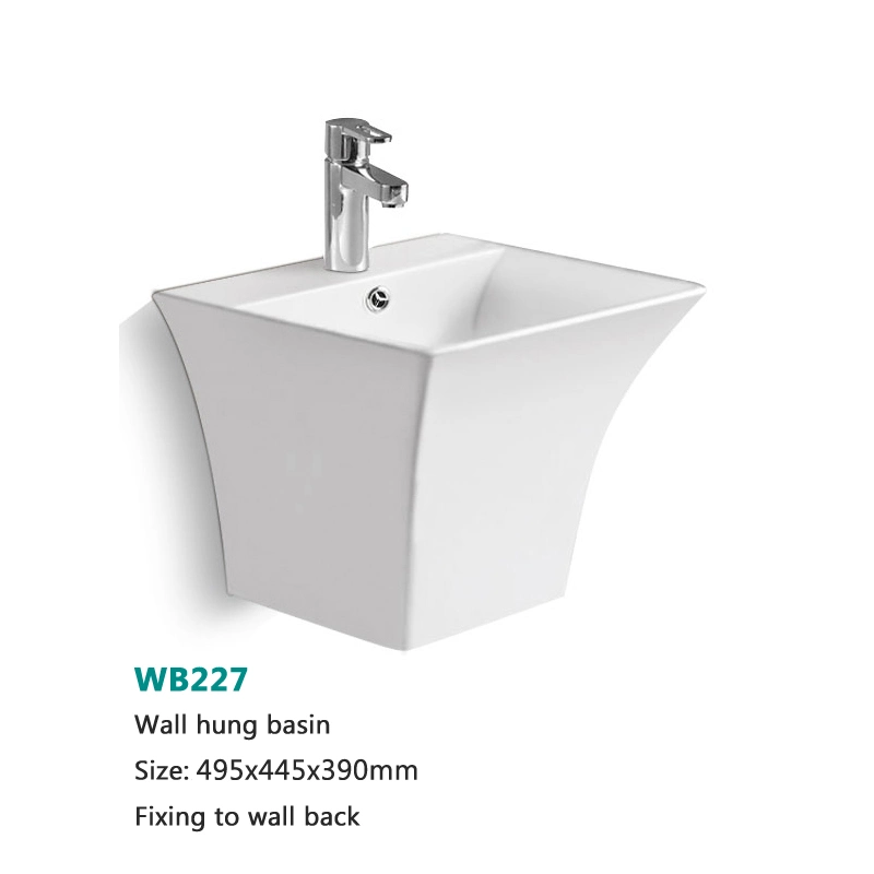 Square Wall Hanging Wall-Hung Easy Cleaning Glazed Basin Ceramic Bathroom Wash Basin with Faucet Hole Lavabo Fix to Wall Back Hanging Basin