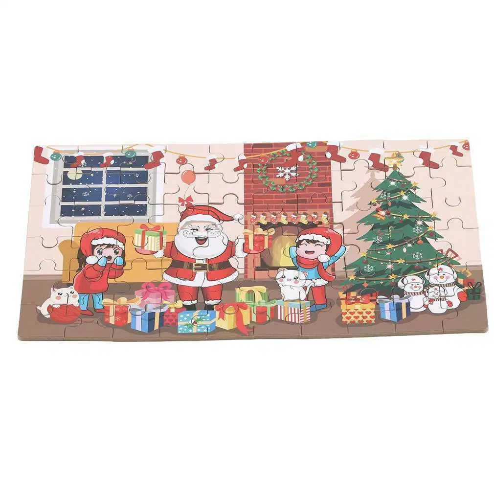 60PCS Wooden Christmas Santa Claus DIY Puzzle Toys Kids Jigsaw Puzzles for Christmas Gift