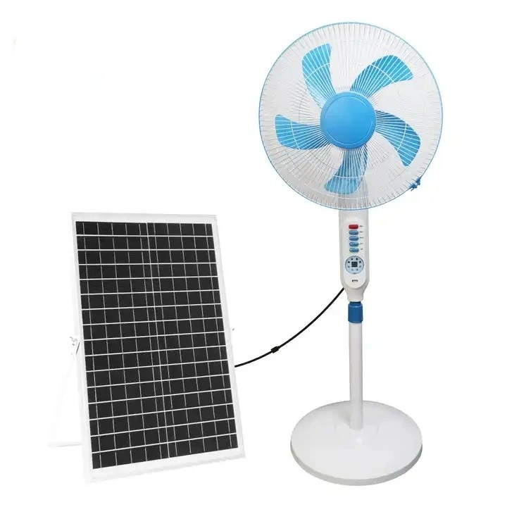 Venta caliente Ventilador Solar con Panel Solar 16 pulgadas de altura Ventilador portátil recargable de calidad para exteriores Ventilador portátil de pie con energía solar recargable
