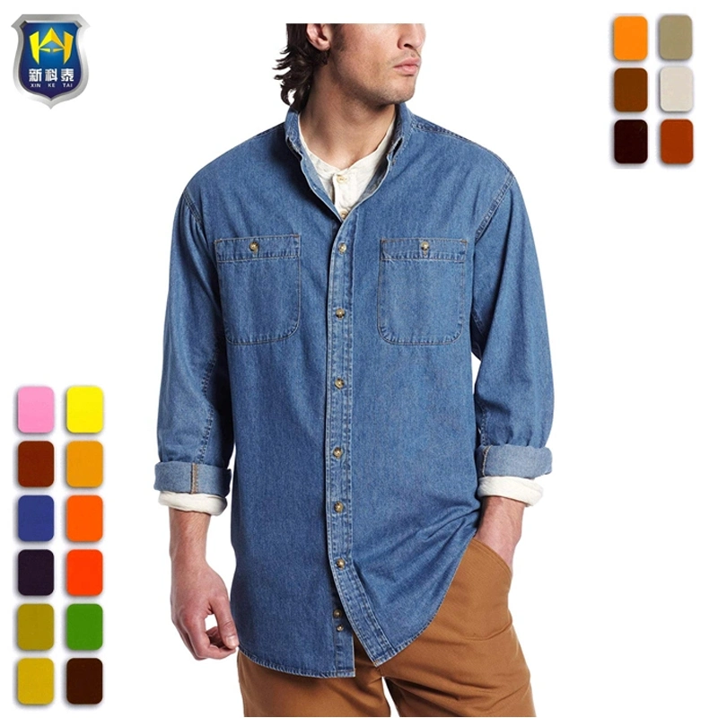 Long Sleeve Man Cowboy OEM Service Men's Pure Cotton Construction Work Denim Shirt