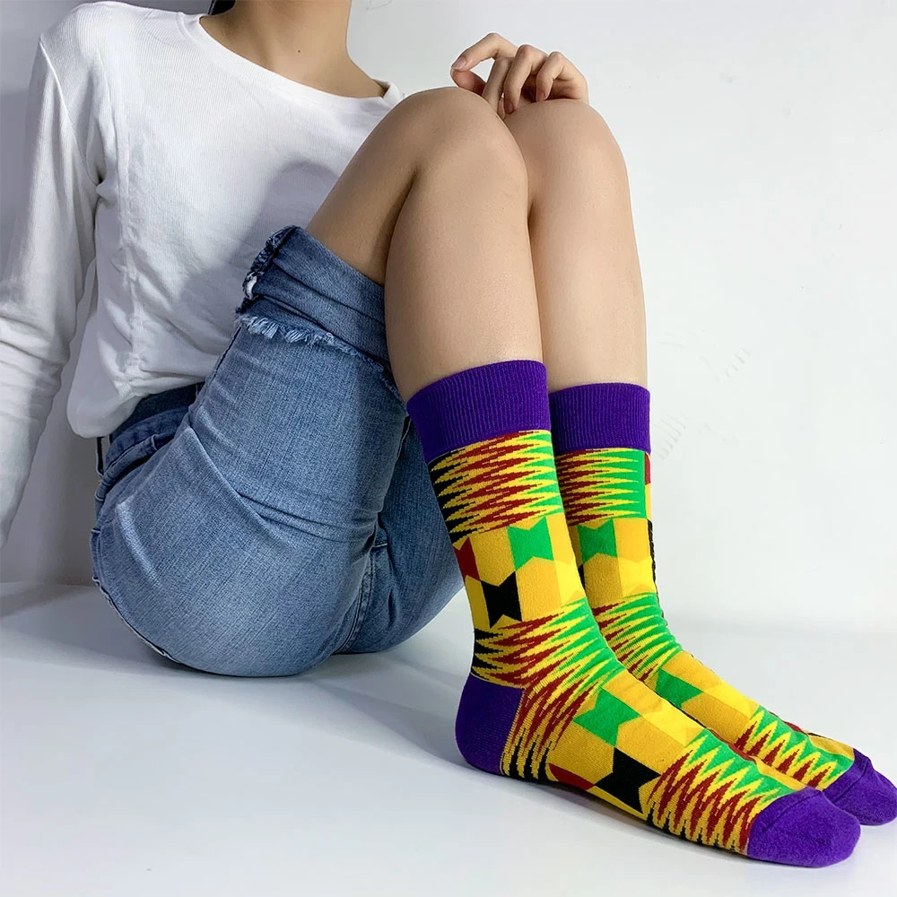 Latest African Prints Kente Pattern Fashionable Unisex Long Socks