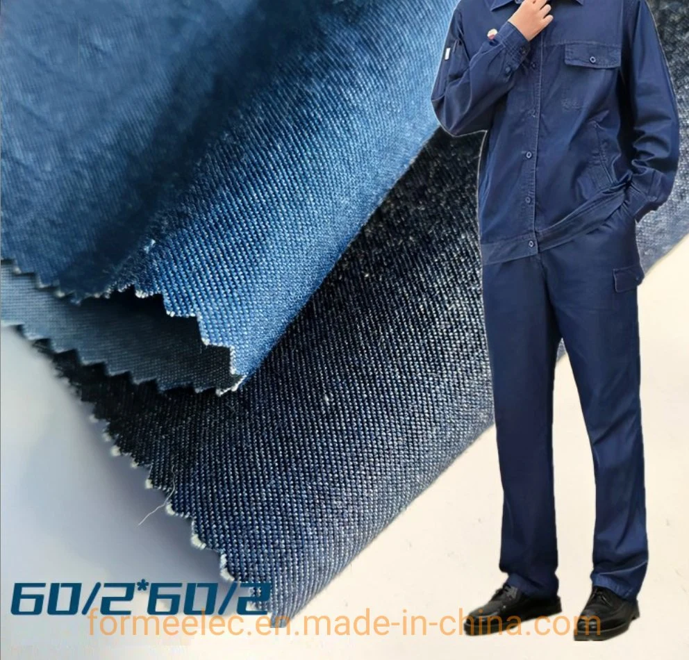 Power Grid Work Clothes Fabric Jean Elastic Free 60/2 Cotton Denim Fabric