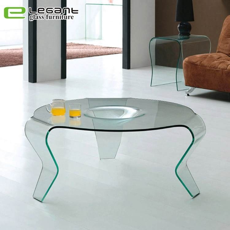 Rotatable Tempered Glass Coffee Table with Stainless Steel Base