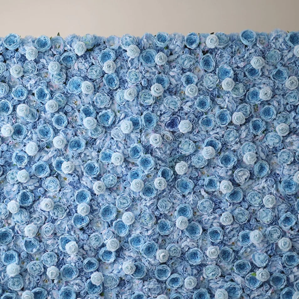 Hot Sale Ocean Blue Flower Decoration Wall Panel Artificial Rose Wall for Wedding Party Banquet Decoration